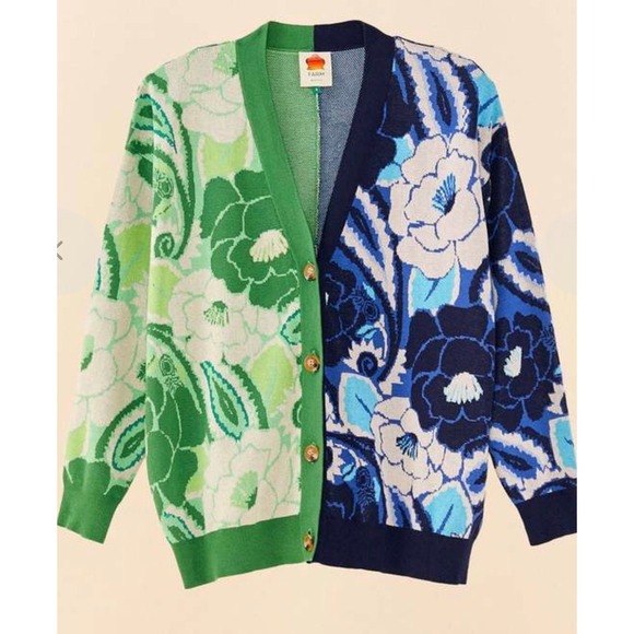 FARM Rio Sweaters - Farm Rio Tropical Groove Cardigan M 100% Cotton Botanical Floral Maximalist NWT